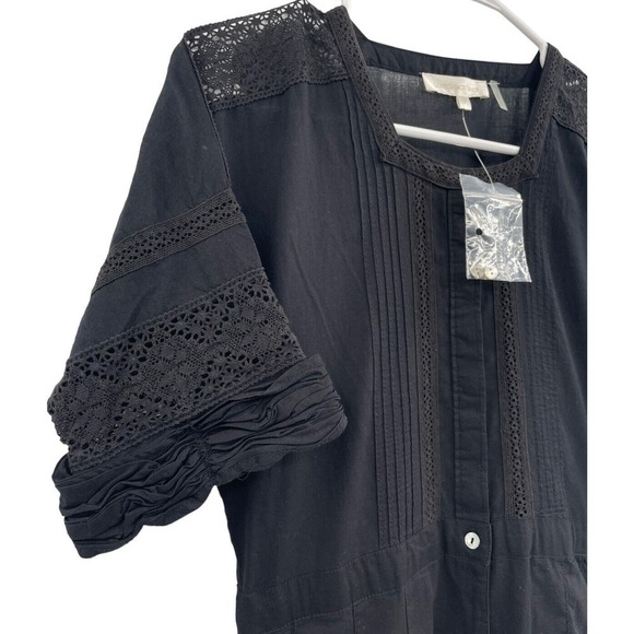 LOVESHACKFANCY Size S Black Edie Cotton Lace Fit & Flare Midi Dress - Picture 5 of 16